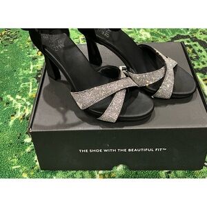 Naturalizer Lizbeth Ankle Strap Sandal in Black Satin Fabric